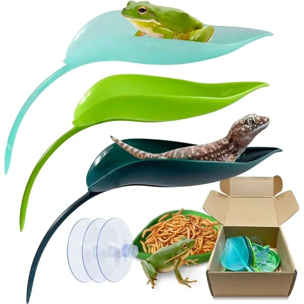 4pcs suction cup plastic leaf decor with reptile feeding dish
